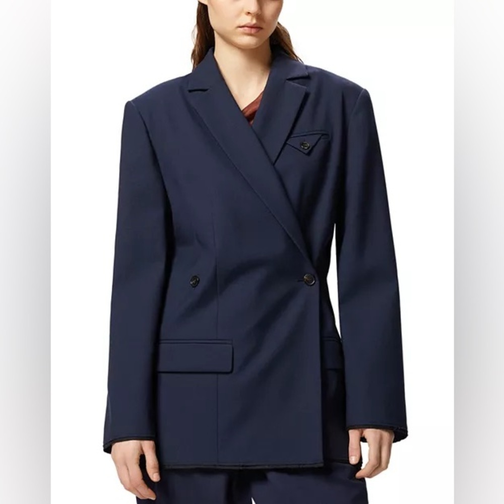 PINKO Wool Blend Double Breasted Blazer Navy Blue NWT Tailored Italy Jacket